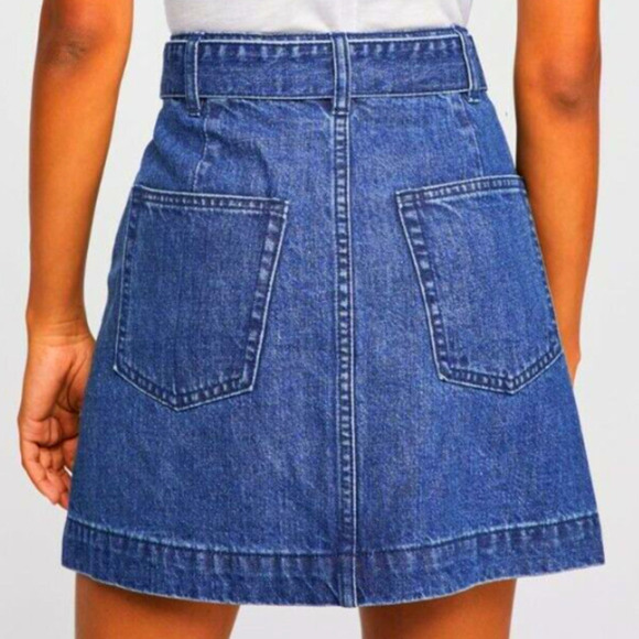 Free People Jade Denim Belted Pleat Front Skirt w/Pockets Indigo Blue SZ 26 NWT - Picture 3 of 11